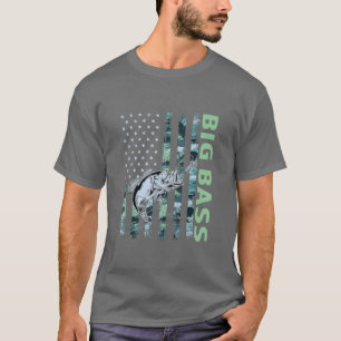American Camo Flag Big Bass Fishing Cool USA Desig T-Shirt