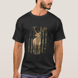American Camo Flag Big Buck Hunting Riffle Camp De T-Shirt