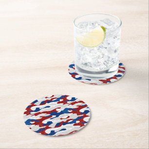 American Camo July 4th Glitter Round Paper Coaster
