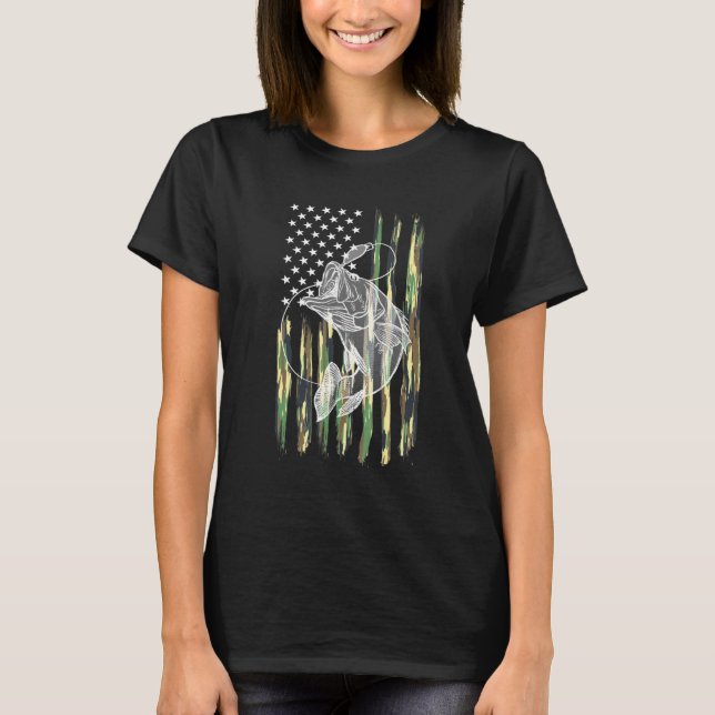 American Camo Usa Flag Bass Fishing For Fisherman T-Shirt (Front)