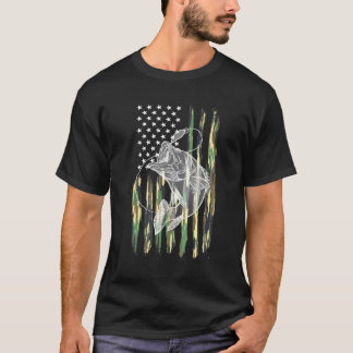 American Camo Usa Flag Bass Fishing For Fisherman T-Shirt