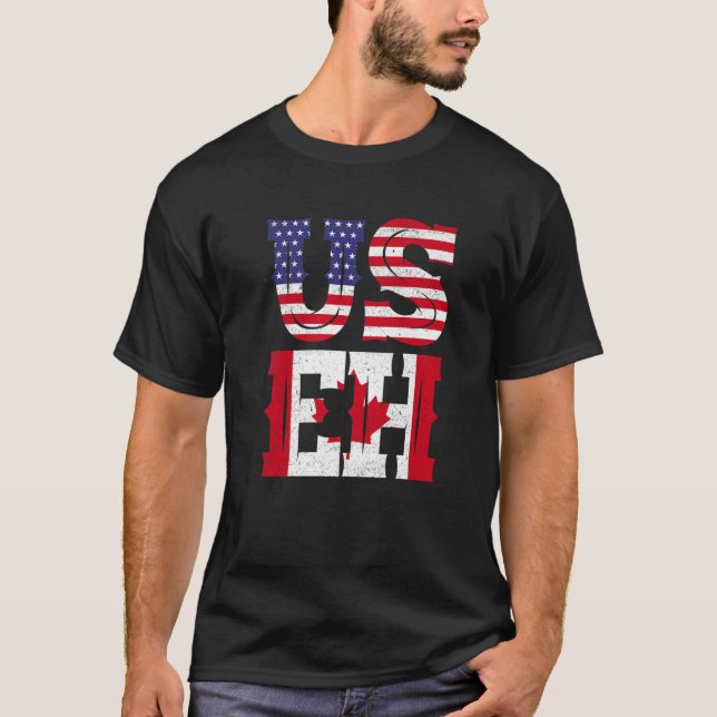 American Canadian Heart Valentines Day USA Flag Ca T-Shirt (Front)