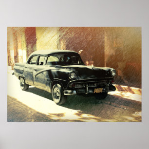 American car in Havana, Cuba art poster