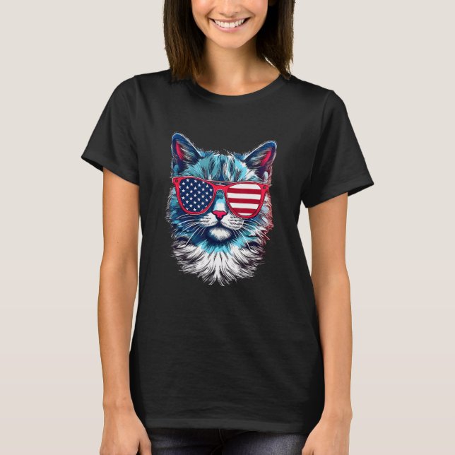 American Cat Sunglasses USA Flag 4th of July Cat G T-Shirt (Front)