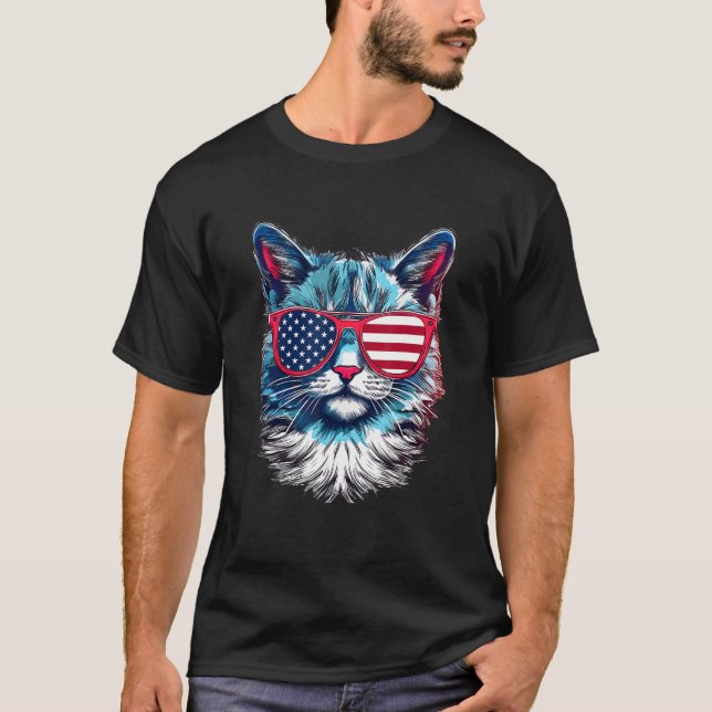 American Cat Sunglasses USA Flag 4th of July Cat G T-Shirt (Front)