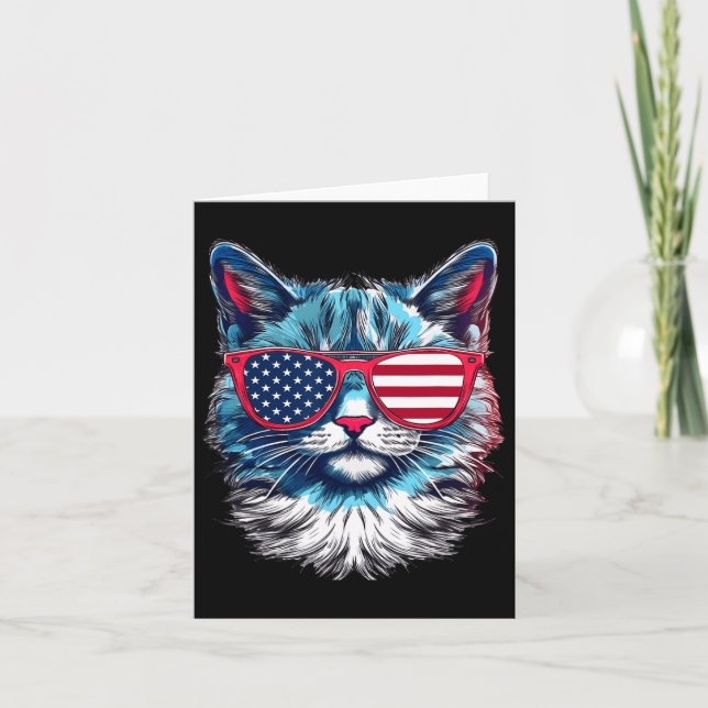 American Cat Sungles Usa Flag 4th Of July Cat Grap Card (Front)