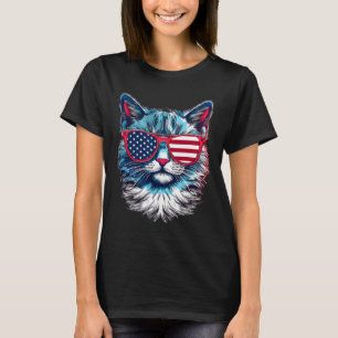 American Cat Sungles Usa Flag 4th Of July Cat Grap T-Shirt