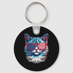 American Cat Sungles Usa Flag 4th Of July Memorial Key Ring