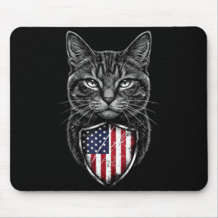 American Cat USA Flag Red White Blue Patriotic 4th Mouse Mat