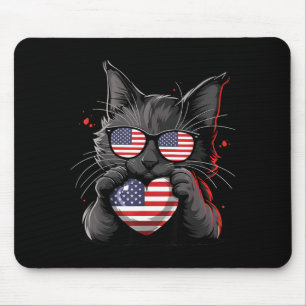 American Cat USA Flag Red White Blue Patriotic 4th Mouse Mat