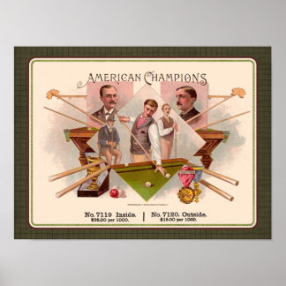 American Champions Billiards Vintage Cigar Label Poster