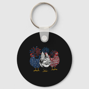 American Chicken Animals Funny 4th Of July Firewor Key Ring