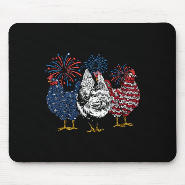American Chicken Animals Funny 4th Of July Firewor Mouse Mat (Front)