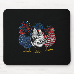 American Chicken Animals Funny 4th Of July Firewor Mouse Mat