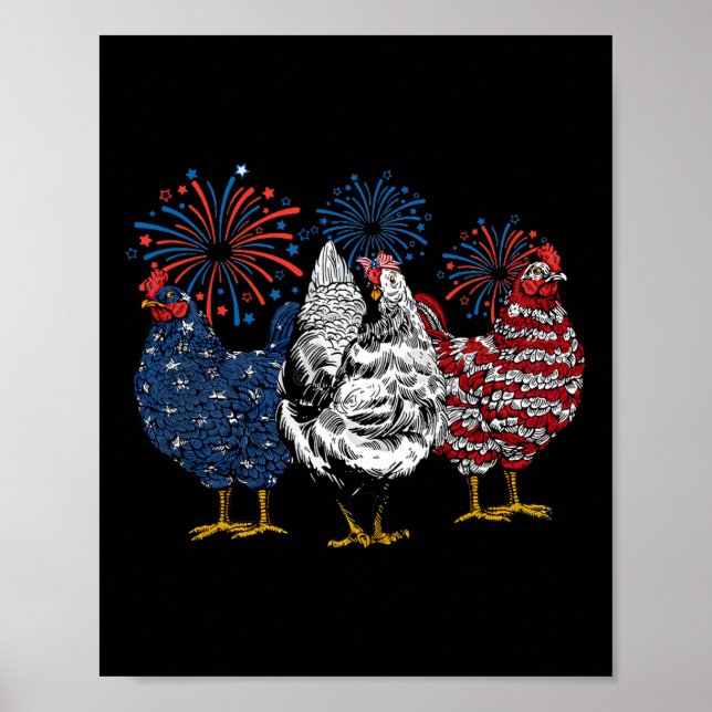 American Chicken Animals Funny 4th Of July Firewor Poster (Front)