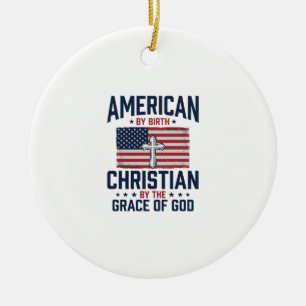 American Christian Flag Cross Vintage Shirt Ceramic Tree Decoration