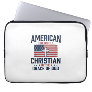 American Christian Flag Cross Vintage Shirt Laptop Sleeve