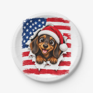 American Christmas Dachshund Paper Plate