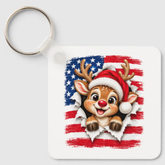 American Christmas Reindeer Key Ring