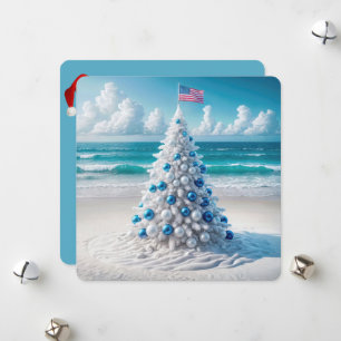 American Christmas Tree On a Beach Holiday Card