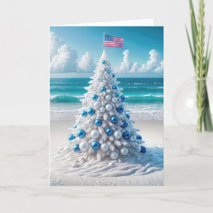 American Christmas Tree On a Beach Holiday Card