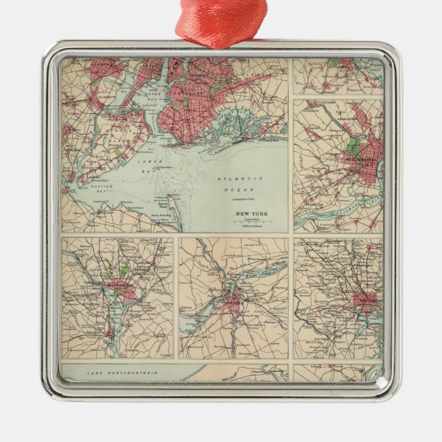 American cities on uniform scale metal tree decoration (Front)