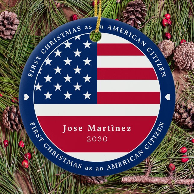 American Citizen Custom Patriotic First Christmas Ceramic Tree Decoration (Creator Uploaded)