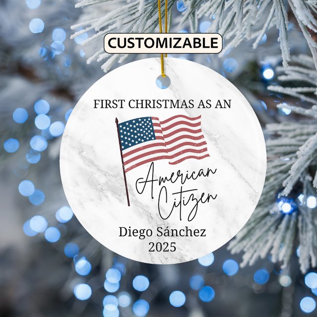 American Citizen Ornament, US Citizenship Ceramic Tree Decoration (Creator Uploaded)