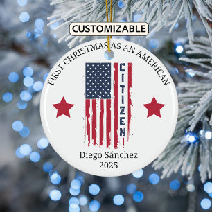 American Citizen Ornament, US Citizenship Ceramic Tree Decoration