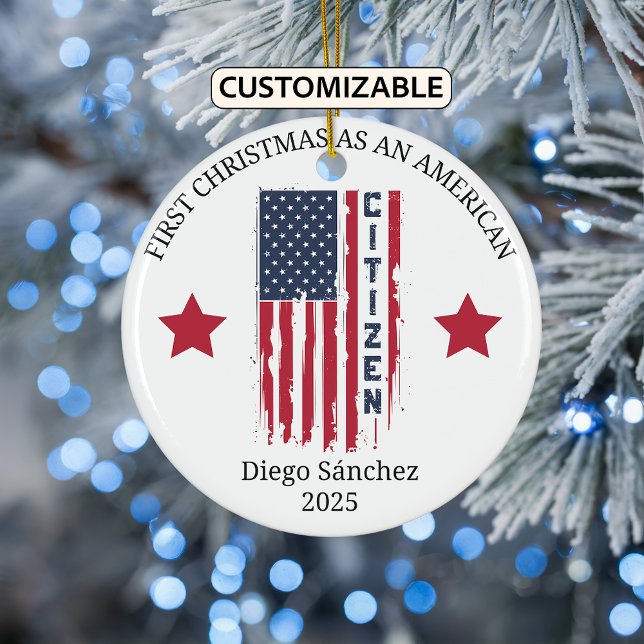 American Citizen Ornament, US Citizenship Ceramic Tree Decoration (Creator Uploaded)