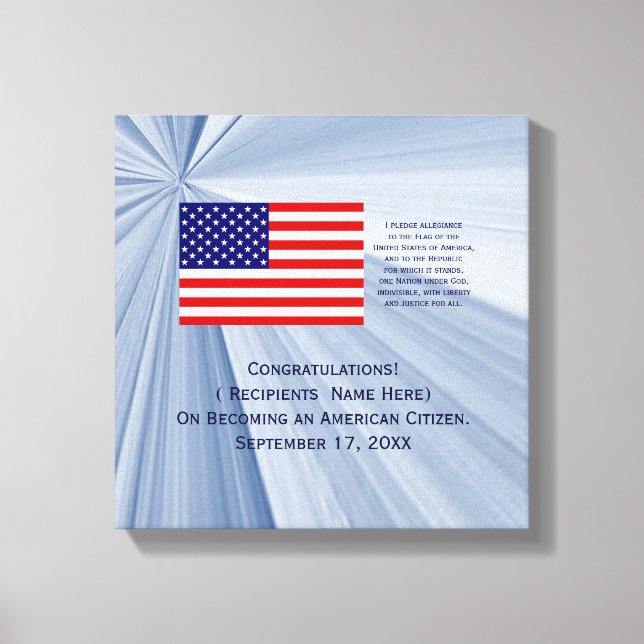 American Citizenship Flag Award with Date by Janz Canvas Print (Front)
