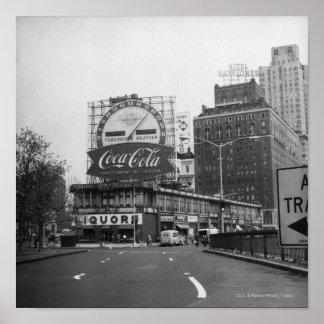 American city with commercial billboards poster