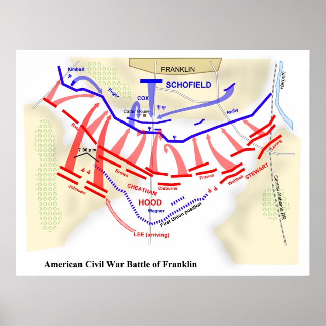 American Civil War Battle of Franklin Military Map Poster (Front)