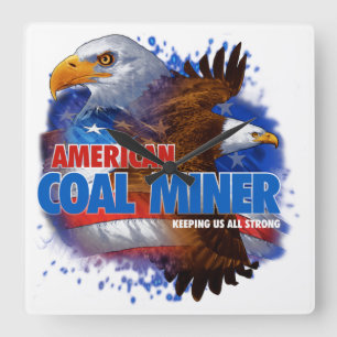 AMERICAN COAL MINER SQUARE WALL CLOCK