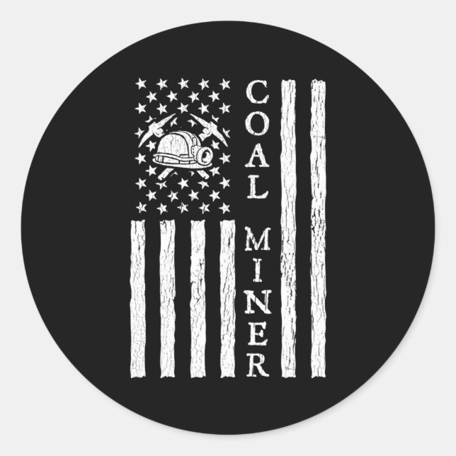 American Coal Miner Usa Flag Mining Miner For Classic Round Sticker (Front)