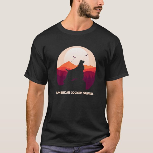 American Cocker Spaniel and Moon T-Shirt (Front)