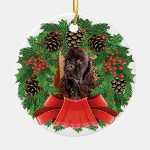 American Cocker Spaniel Christmas Holiday Wreath Ceramic Tree Decoration