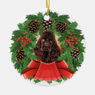 American Cocker Spaniel Christmas Holiday Wreath Ceramic Tree Decoration