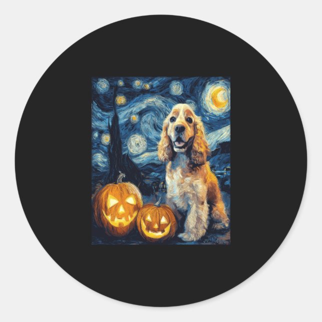American Cocker Spaniel Cute Dog Halloween Jack O  Classic Round Sticker (Front)