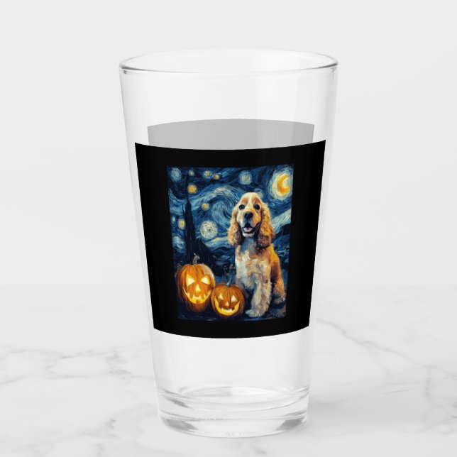 American Cocker Spaniel Cute Dog Halloween Jack O  Glass (Front)