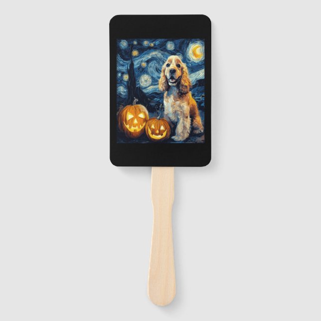 American Cocker Spaniel Cute Dog Halloween Jack O  Hand Fan (Front)