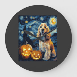 American Cocker Spaniel Cute Dog Halloween Jack O Large Clock