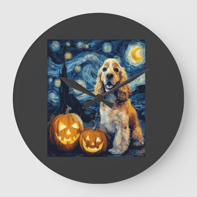 American Cocker Spaniel Cute Dog Halloween Jack O  Large Clock (Front)