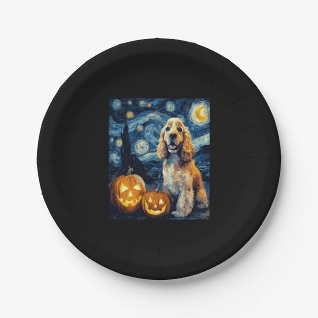 American Cocker Spaniel Cute Dog Halloween Jack O  Paper Plate (Front)