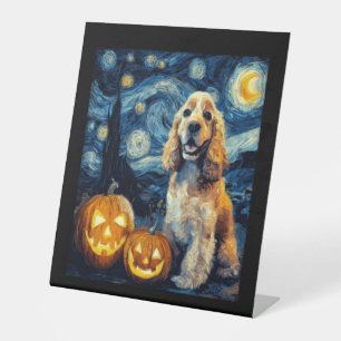 American Cocker Spaniel Cute Dog Halloween Jack O Pedestal Sign
