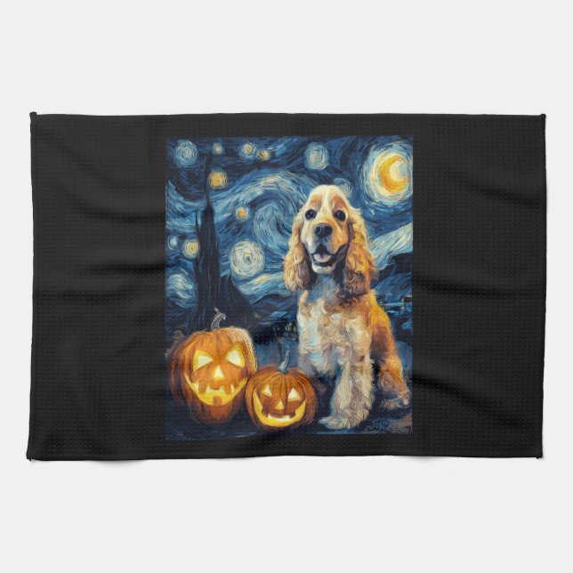 American Cocker Spaniel Cute Dog Halloween Jack O  Tea Towel (Horizontal)