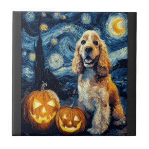 American Cocker Spaniel Cute Dog Halloween Jack O Tile