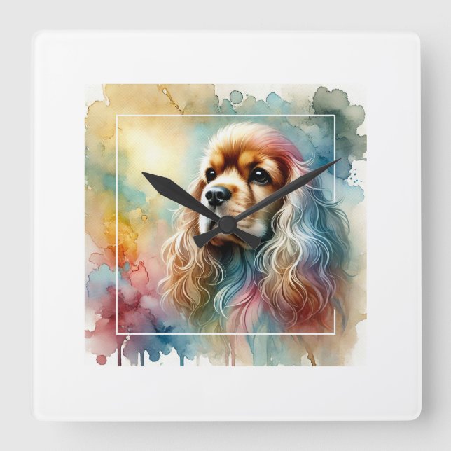 American Cocker Spaniel Dog 070824AREF137 - Waterc Square Wall Clock (Front)