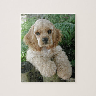 American Cocker Spaniel Dog And The Green Fern Jigsaw Puzzle