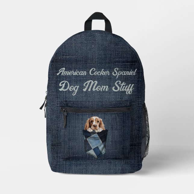 American Cocker Spaniel In Denim Pocket  Printed Backpack (Front)